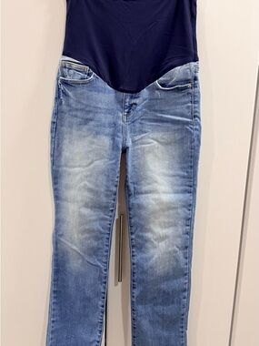 Pinkblush Skinny Maternity Jeans in Light Blue with Navy Panel